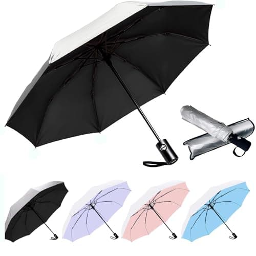 SIEPASA UV Protection Travel Compact Umbrella-Automatic Umbrellas for Rain-Compact Folding Umbrella, Travel Umbrella, Small Portable Windproof Umbrellas for Men Women Teenage.(Silver/Black)