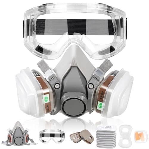 LAMANICE Respirator Mask with 10Pcs Filter Cottons, Goggles and Earplug, for Organic Vapors, Chemicals, Sanding, Welding, Woodworking, Paint, Dust, Formaldehyde (Grey)