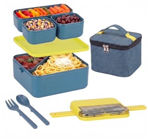 SXCCNW Bento Lunch Box Stackable, 1800ML Bento Box with Compartments (Blue)