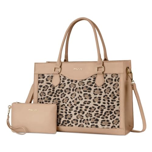 MOSISO Laptop Tote Bag, 15.6 inch PU Leather Laptop Bag, Apricot