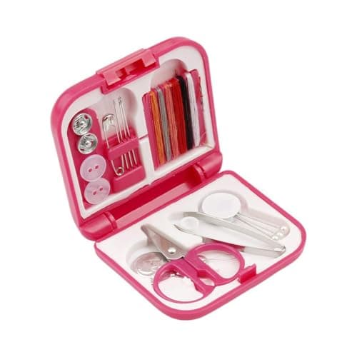 Hopzab Mini Portable Folding Sewing Kit Travel Repair Tool Set Compact Collapsible Needle and Thread Case for Home Beginners Adults Travel Business Trips School Camping Use(Rose Red)