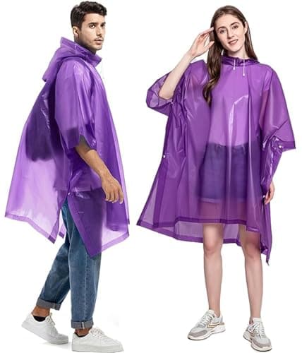 GUKOY Reusable Rain Ponchos for Adults, 2 Pcs Raincoats (Pack of 1) Emergency for Women Men with Hood Purple