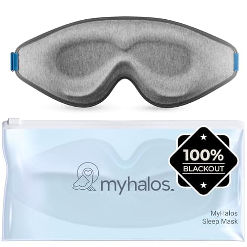 MyHalos Cotton 3D Sleep Mask, Blackout Eye Mask, Zero Pressure, Grey
