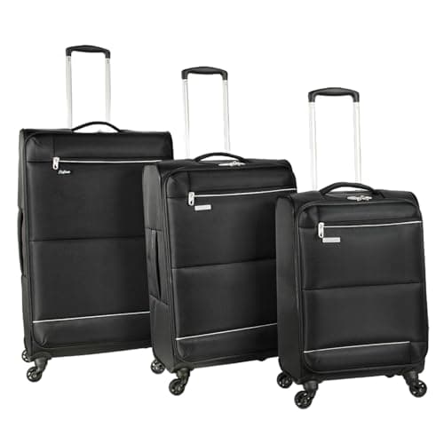 Raffinato Set of 3 Lightweight Suitcases - 20", 24", & 28" Luggage Set with 4 Spinner Wheels, Telescopic Handle, Durable Soft Shell & Spacious Interior for Travel - 3-Piece Luggage Set, Black