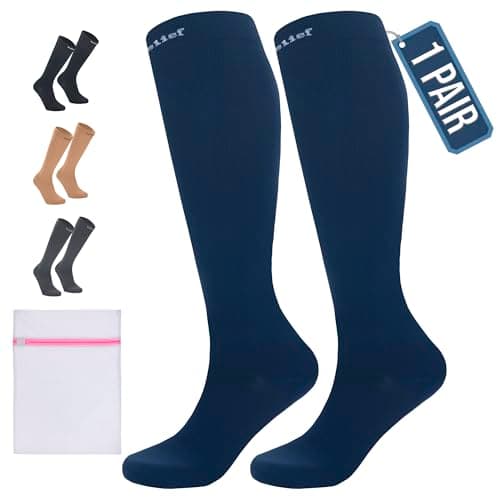 360 RELIEF Flight Compression Socks for Kids, Supports Circulation, Travel, Varicose Veins, S/M, Blue + Laundry Bag
