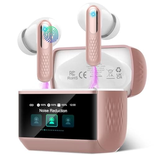 Wireless Earbuds, 2026 Bluetooth 5.4 Headphones In Ear with ANC/ENC Noise Cancelling Mic, HiFi Stereo Bluetooth Ear buds with Multifunctional Touchscreen, 5 EQ Modes Bluetooth Earphones, Rose Gold