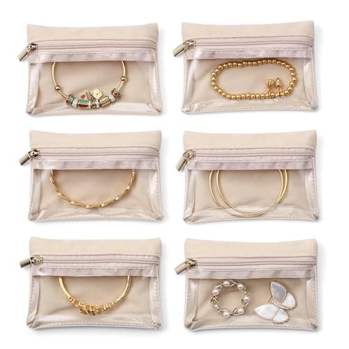 VLANDO 6 Pack Velvet Jewellery Pouches, Clear Travel Organiser for Women