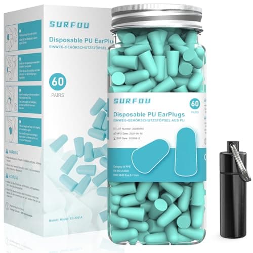 SURFOU Ear Plugs for Sleep 60 Pairs, 38dB SNR Foam Earplugs, Side Sleeper