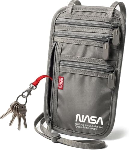 NASA Neck Wallet for Travel, RFID Blocking Passport Holder (Lunar Grey)