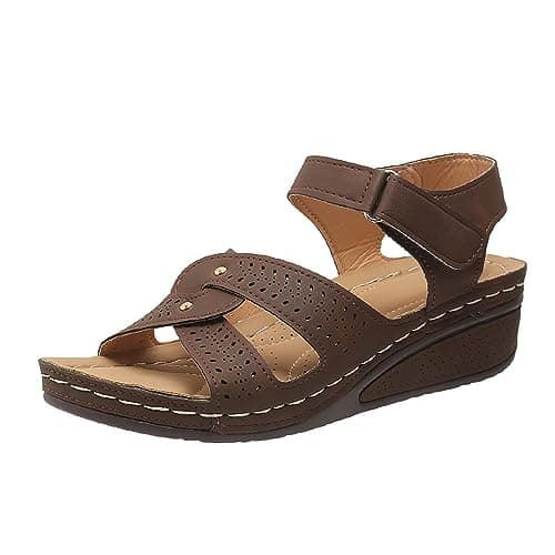 Momolaa Size 2.5 Wedge Sandals for Women Ladies Sandal Open Toe Orthopedic Shoes Sandals with Touch Fastening Closure Adjustable Comfy footwear Beack Travel Summer Shoes Clearance 004_Coffee