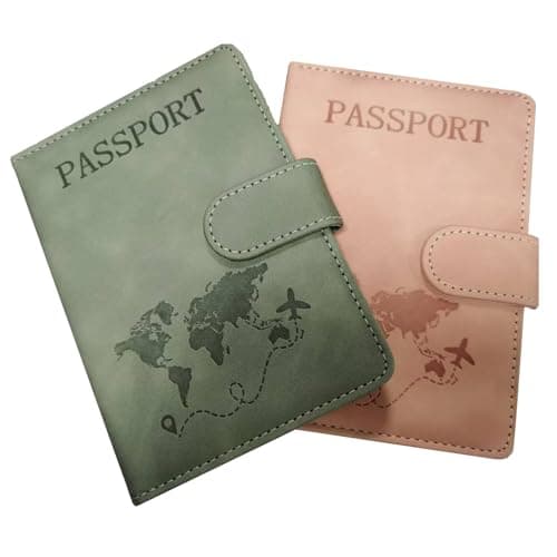 2 Pcs Passport Holder Cover, PU Leather Passport Covers with RFID Blocker, Travel Portable Document Passport Case Passport Holder Travel Wallet for Passport, Cards, Money, Boarding Passe(Grey & Pink)