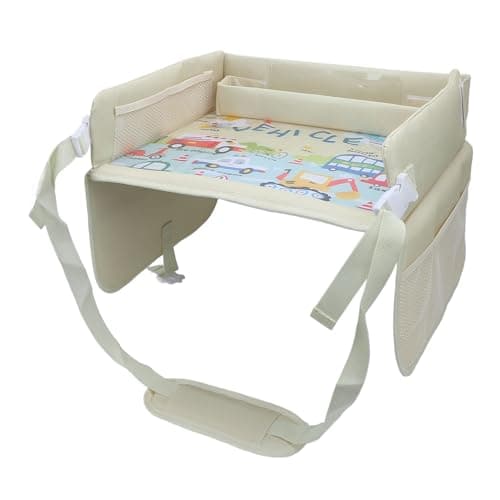 Masyrt Kids Travel Tray, Foldable Toddler Lap Desk Organizer, Cartoon Pattern, Road Trip Must Have, for Car & Airplane, Ideal for Toddler Car Seat & Kids Car (Car Pattern)