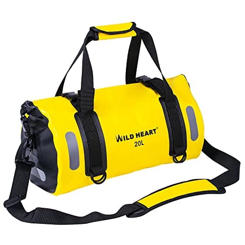 WILD HEART Waterproof Bag Duffel Bag 20L 30L 40L with Welded Seams Shoulder Straps, Mesh Pocket for Kayaking, Camping, Boating,Bycycle,Motorcycle (Yellow, 20L)