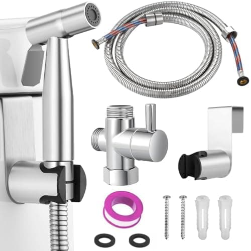 YIBEWANL Handheld Bidet Sprayer, Stainless Steel Shattaf Douche Shower Spray with T-Valve Adapter and 1.5m Hose for Toilet, Bathroom Bidet Jet Spray for Personal Hygiene