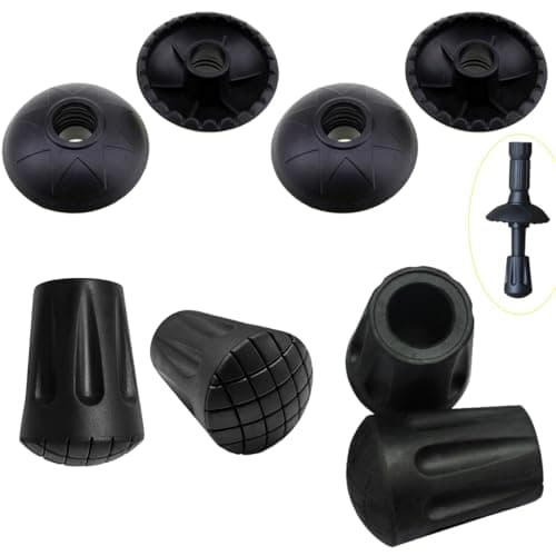 DraCra 8 Pack Trekking Pole Tips Replacement Walking Stick Tips Rubber Feet Cover Protector Caps with Snow Baskets for Trekking Poles Nordic Hiking Poles Aluminum Ski Poles Collapsible Hiking Sticks
