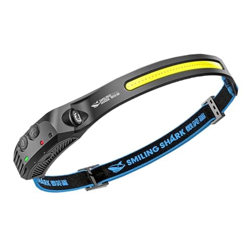 PolMinrs Smiling Shark LED Headlamp,2400mAh 270° Wide Angle Lighting 6 Modes Bright Headtorch Rechargeable Waterproof Adjustable Headlight Suitable for Running, Hiking, Fishing