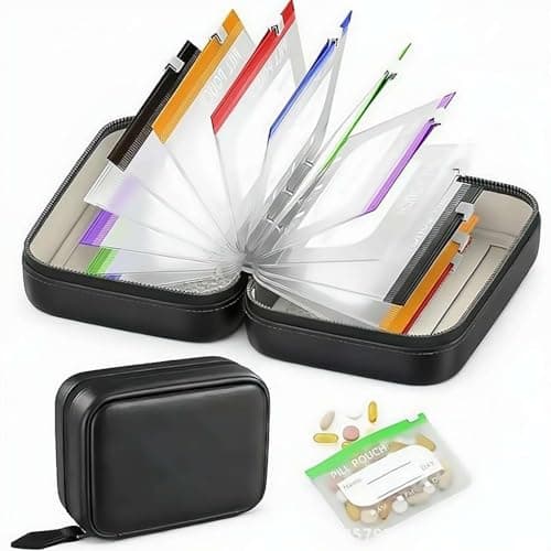 Waterproof Pill Organizer Set with 14pcs Pill Pouches Inside, Weekly Travel Medicine Organizer, Portable Reusable Binder Design Zippered Pill Storage