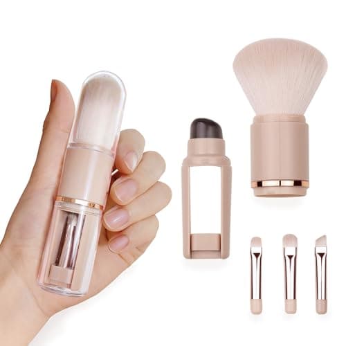 Retractable Powder Makeup Brush with Lip Brush, 5-in-1 Portable Travel Makeup Brushes, Extensible Lip Brush & Powder Foundation Blusher Face Brush for Liquid Cream Powder Cosmetic Multi-task