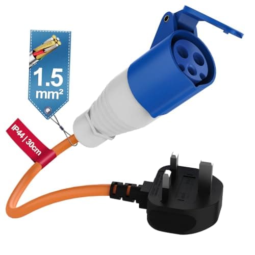16amp to 13amp Adapter, 250V 3 Pin Plug UK Camping Electric Hook up Cable, Caravan Hook Up Cable, Motorhome Essentials, Heavy Duty Converter for Camping, Campervan, Motorhome & Boats