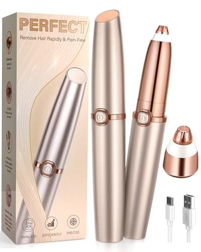 Rechargeable Eyebrow Trimmer for Women: Painless Eyebrow Razor/Facial Hair Remover with LED Light,Portable Electric Eyebrow Shaver with & 2 Heads (1+1)