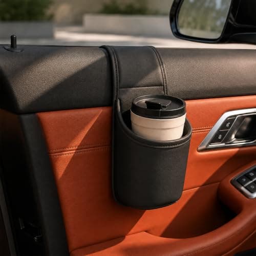 Leather Car Door Cup Holder,Clip on Extra Large Drink Organizer