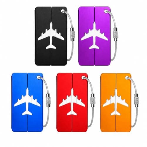 5 Pack Luggage Tags,Suitcase Tags with Steel Wire Loop & Waterproof ID Card