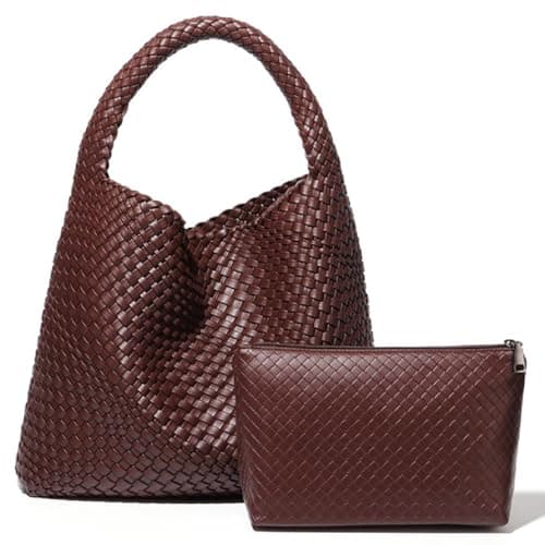 Dyalsa Woven Tote Bag for Women, Vegan Leather Handbag Large Summer Beach Bag and Purse Retro Handmade Travel Shoulder Bag(AL-007CF)