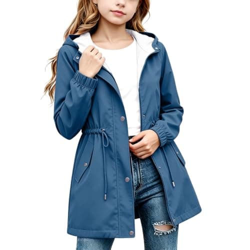 Blue Girls Waterproof Jacket Windproof Hooded Raincoat Outdoor 13 Years