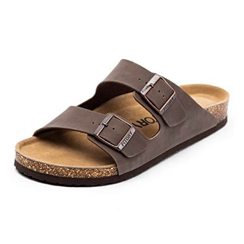 FITORY Men's Sandals, Cork Footbed Slip On Slides Brownish Yellow Size 7.5