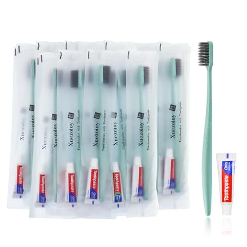 Hotel Toothbrush Set,100Pack Green Travel Toothbrush Set Individually Wrapped Disposable Toothbrushes and Toothpaste for Hotel,Homeless,Nursing Home,Charity