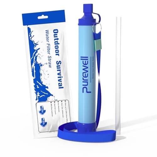 Purewell Outdoor Water Filter Personal Water Filtration Straw Emergency Survival Gear Water Purifier for Camping Hiking Climbing Backpacking