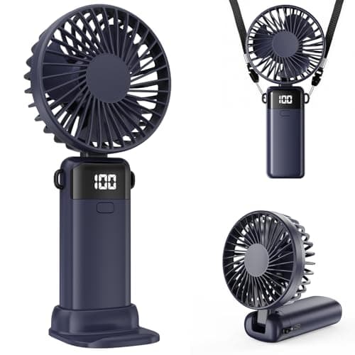 SHAWE Portable Handheld Fan, Hand Held Mini USB Rechargeable Fans with 5 Speeds, LED Display, Foldable Desk Fan Personal Small Desktop Fans for Home Office Bedroom Outdoor Travel