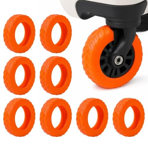Kemay Upgraded Silicone Suitcase Wheel Protectors 8-Pack Anti-Noise Luggage Wheel Covers for 2-2.4 Inch Spinner Wheels Wear-Resistant Travel Accessories Small Suitcase Covers Protectors Orange