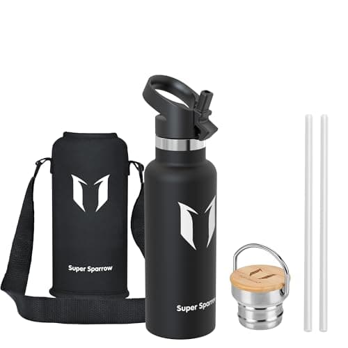 Super Sparrow Stainless Steel Water Bottle - 500ml - Vacuum Insulated Metal Water Bottle - Standard Mouth Flask - BPA Free - Straw Water Bottle for Gym, Travel, Sports