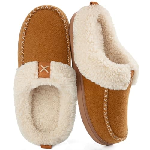 LongBay Women's Warm Slippers Memory Foam Winter House shoes 5-6 UK, Camel