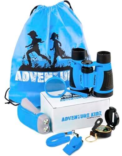 Adventure Kidz Outdoor Exploration Kit, Children’s Binoculars, Flashlight, Compass, Fox Whistle, Magnifying Glass, Backpack. Great Gift Set for Educational, Pretend Play, Ages 3+ Boys Girls (Blue)