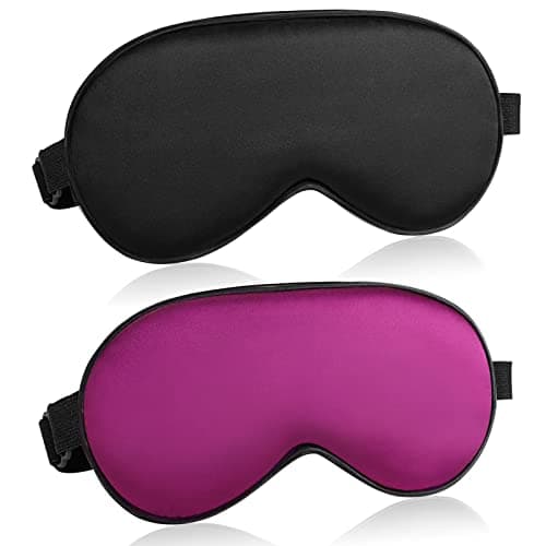 Eye Mask for Sleeping Adjustable Elastic Strap Sleep Mask Blackout Silk Sleep Eye Masks for Women and Men Soft Blindfolds 2 Pack Black Purple