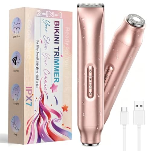 Lady Shavers for Women, 2-in-1 Painless Bikini Trimmer Women & Facial Hair Remover, Wet/Dry Rechargeable Electric Razor with Battery Indicator, Portable for Face, Underarm, Legs & Pubic Hair