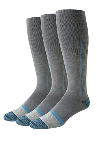 Amazon Essentials Men's Cotton Knee High Graduated Compression Socks, 3 Pairs, Grey, 7-11