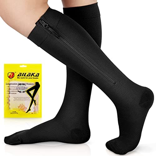 Ailaka 20-30 mmHg Zipper Compression Socks for Men Women, Closed Toe