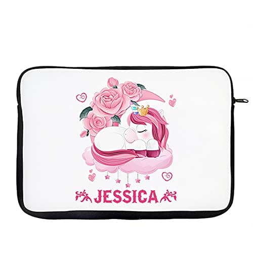 Personalised Floral Unicorn Girl Princess Sleeps Here ANY NAME BACK TO SCHOOL New Term Toddlers Laptop Sleeve, Laptop Organiser, Laptop Case Office use. (14")