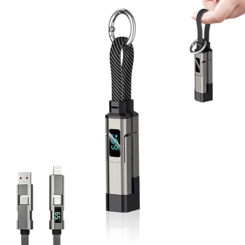 FzailproH 4-in-1 Digital Display Keychain Charging Cable, Fast Charge, 0.2M