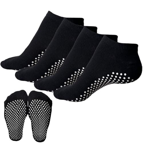 KEYRI Non Slip Yoga Socks Pilates Socks Cotton Yoga Socks for women and men with Grips,Ballet Home Hospital Fitness Sports Socks,Full Toe Ankle Non-Slip Grip Socks,One Size (4 Black)