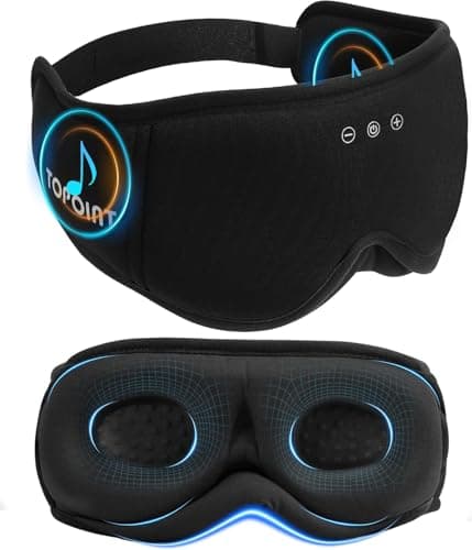 TOPOINT Bluetooth Sleep Mask, 3D Organic Bamboo Cotton Eye Mask, Blackout