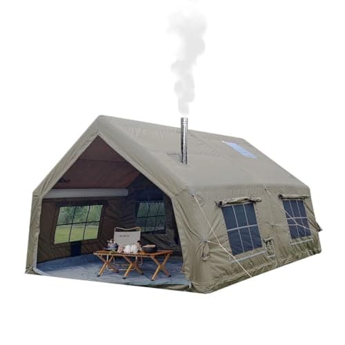 4 Season Air Tent Glamping Tent with Separate Living and Sleeping Area,Waterproof Pop-Up Tent with Pump and Stove Jack Hole,8-10 Person Camping Tent (Green_17.2sq m)