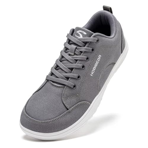 HOBIBEAR Barefoot Shoes for Men Women Wide Toe Minimalist Trainers Unisex Canvas Non-Slip Walking Shoes(Gray,UK 10)