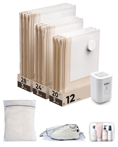 BAGSMART Travel Vacuum Bags for Suitcase & Home, 12 Pack with Wireless Pump