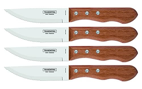 Tramontina 5” Jumbo Steak Knives Set of 4, Sharp Knife with Wooden Handle, Camping, Kitchen, Rustic, 22399079