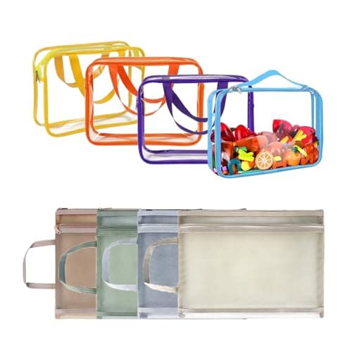 Zipper Toy Storage Bags with Handles, 4Pcs PVC Organizing Bags with Zipper, 4Pcs Colored Mesh Zip Pouch Bags Clear Storage Bags for Building Blocks Puzzles Toys