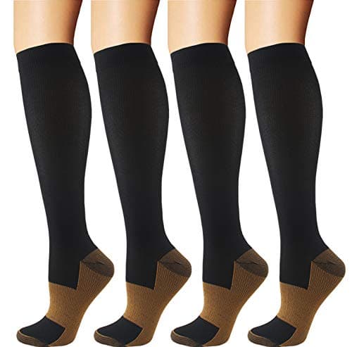 Woaysun 4 Pairs Copper Compression Socks for Men & Women 15-20 mmHg Medical Graduated Compression Stockings for Sports Running Plantar Fasciitis Nurses Shin Splints Diabetic